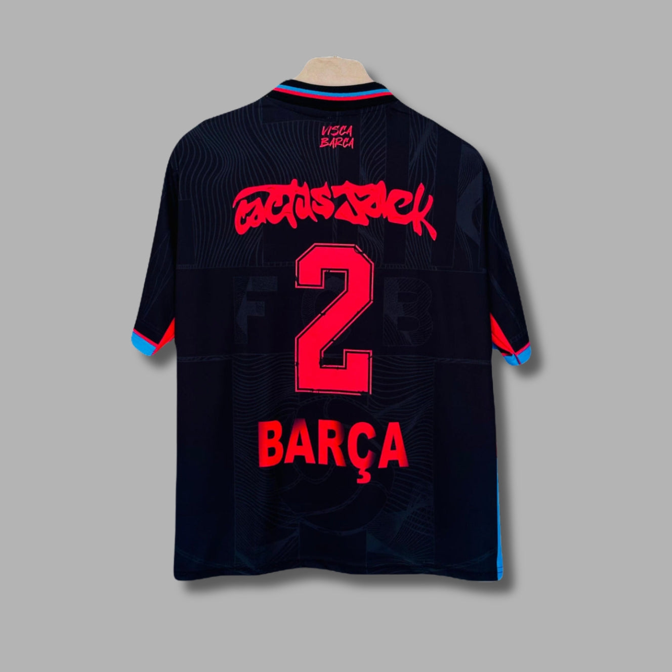 Barcelona x Travis Scott Cactus Jack Black Away Edition Five Sleeve Collar Sublimation P1754 | Jersey Kada