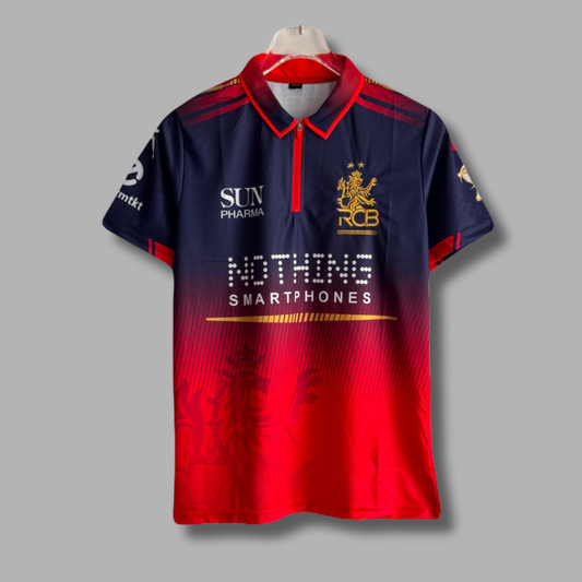 Virat kohli RCB 2 Star Home Half Sleeve Collar zip Embroidery - P2330 | Jersey Kada