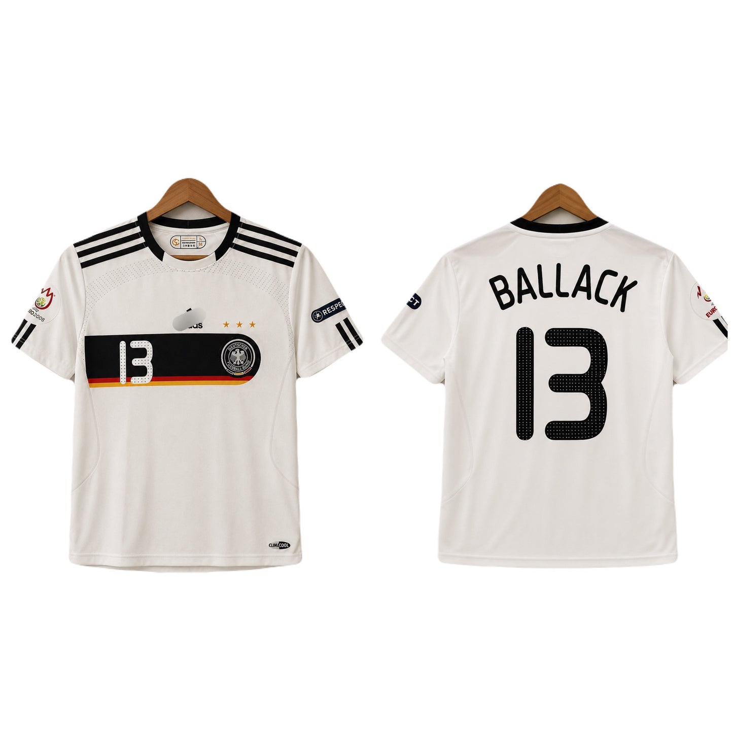 Germany 2008 Home Kit Ballack Half Sleeve embroidery -