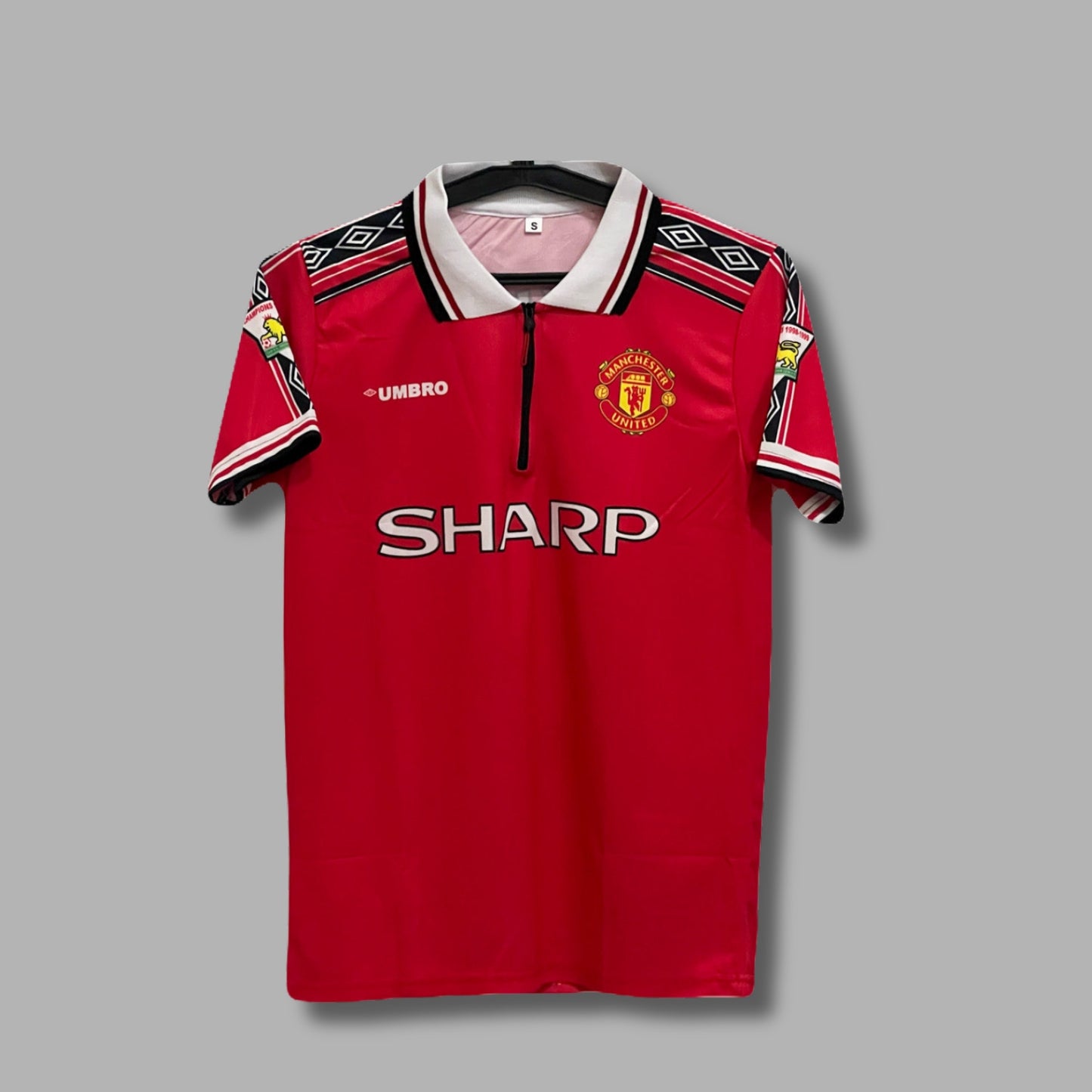 Manchester united 1998/99 Home jersey Beckham collar zip sublimation - P90 -Jersey Kada