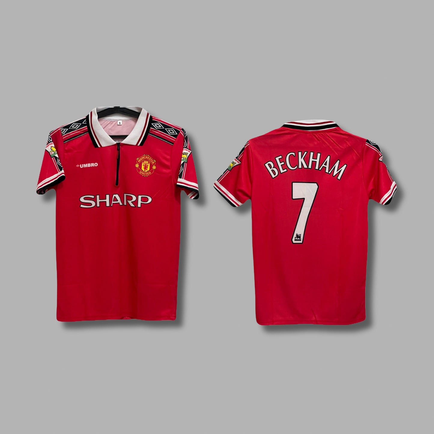 Manchester united 1998/99 Home jersey Beckham collar zip sublimation - P90 -Jersey Kada