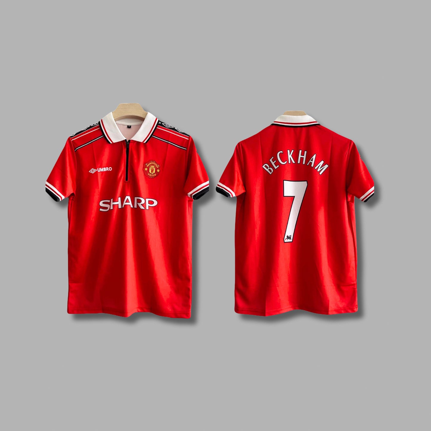 Manchester united 1998/99 Home jersey Beckham zip type Embroidery - P51 - Jerseykada