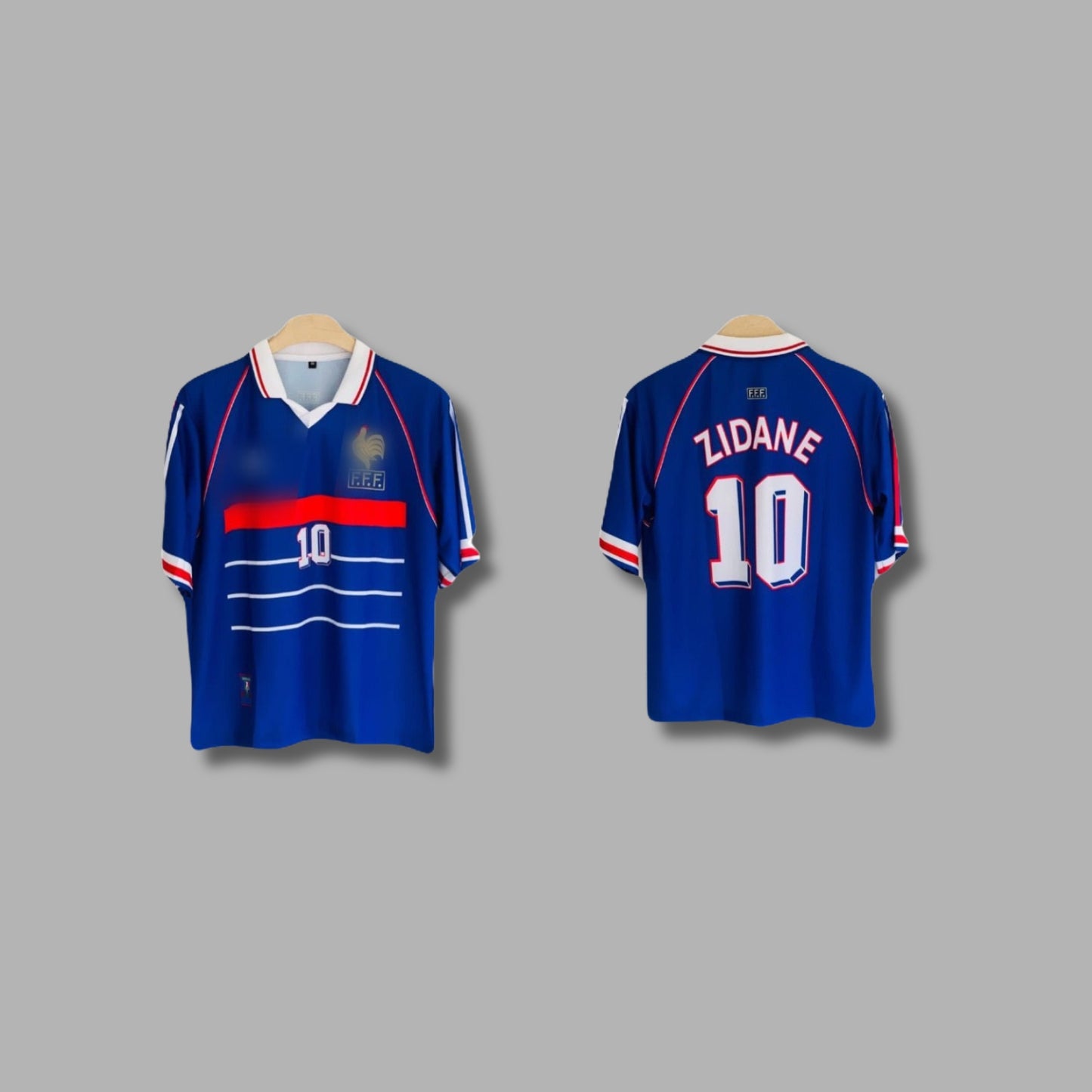 France 1998  Zidane halfsleeve sublimation v neck collar retro P234 -  Jersey Kada