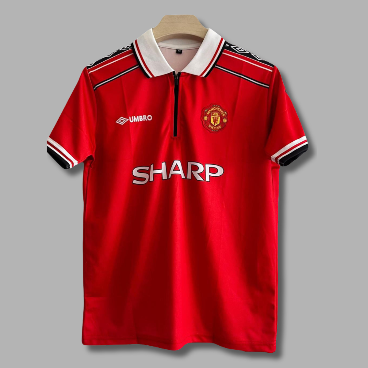 Manchester united 1998/99 Home jersey Beckham zip type Embroidery - P51 - Jerseykada