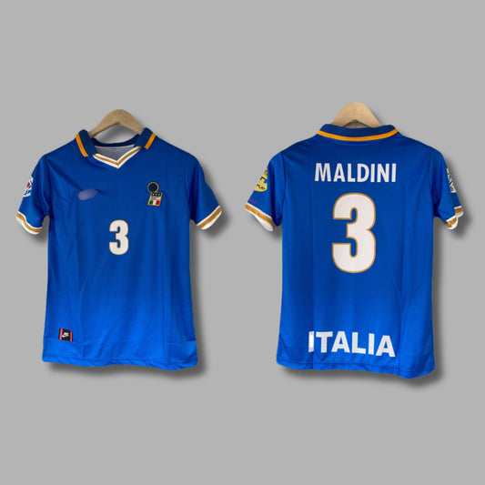 Italy 1996 Home Maldini Half Sleeve Collar Embroidery  P2074 | Jersey Kada