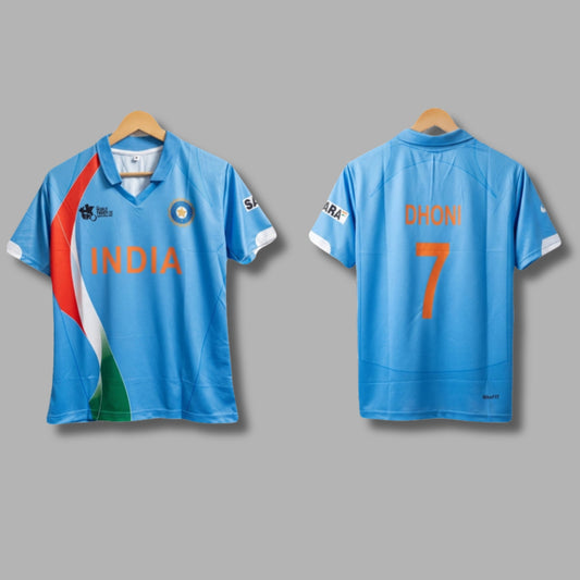 India 2007 T20 Worldcup Dhoni Half Sleeve Collar Sublimation | Jersey Kada