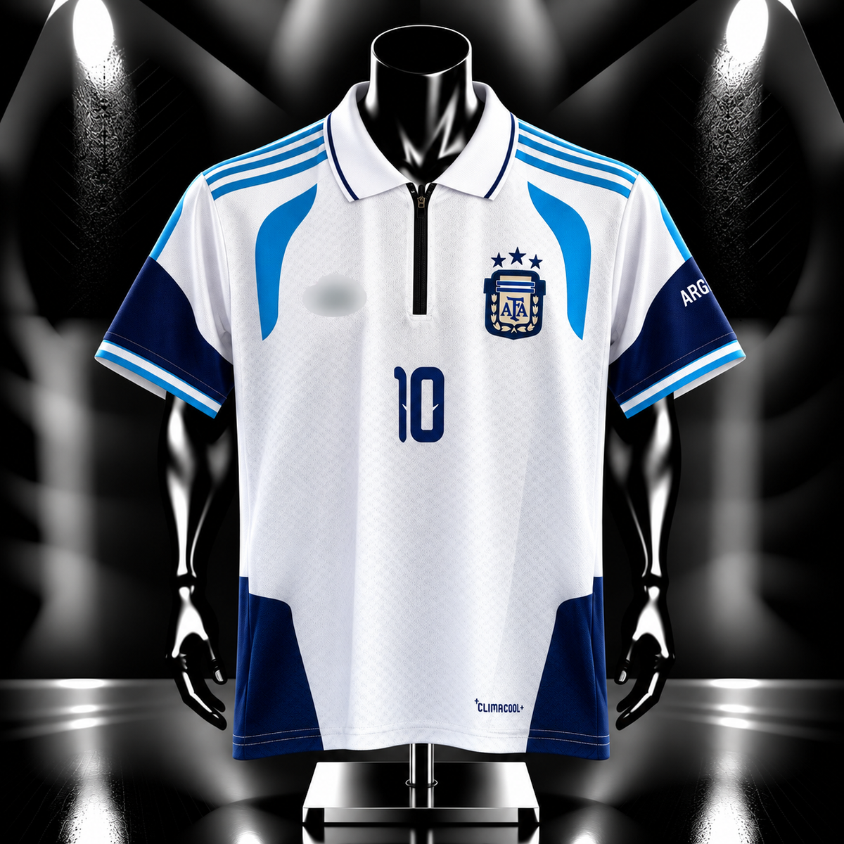 Messi Argentina zip type Five Sleeve collar  embroidery jersey - P2555 | Jersey Kada