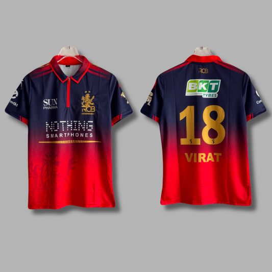Virat kohli RCB 2 Star Home Half Sleeve Collar zip Embroidery - P2330 | Jersey Kada