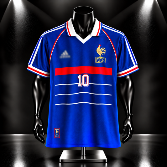 France 1998  Zidane halfsleeve sublimation v neck collar retro P234 -  Jersey Kada