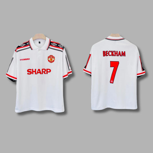 Man United 1998/99 Beckham Away Five Sleeve Collar Button Sublimation P1577| Jersey Kada