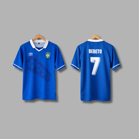 Retro Brazil Bebeto 1994 Jersey Five Sleeve collar Embroidery | Jersey Kada