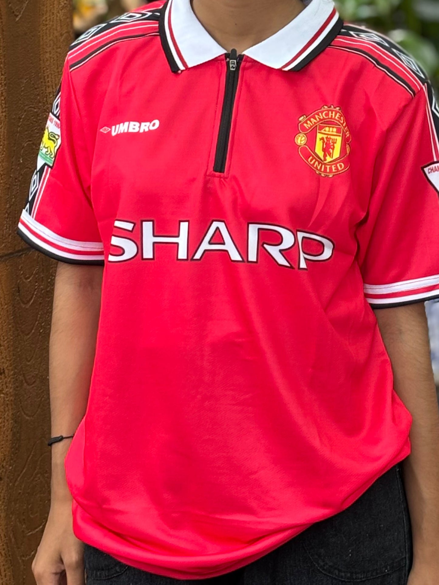 Manchester united 1998/99 Home jersey Beckham collar zip sublimation - P90 -Jersey Kada