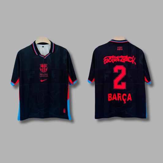 Barcelona x Travis Scott Cactus Jack Black Away Edition Five Sleeve Collar Sublimation P1754 | Jersey Kada