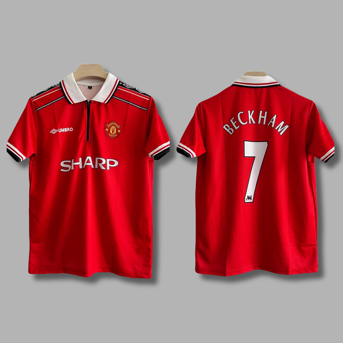 Manchester united 1998/99 Home jersey Beckham zip type Embroidery - P51 - Jerseykada