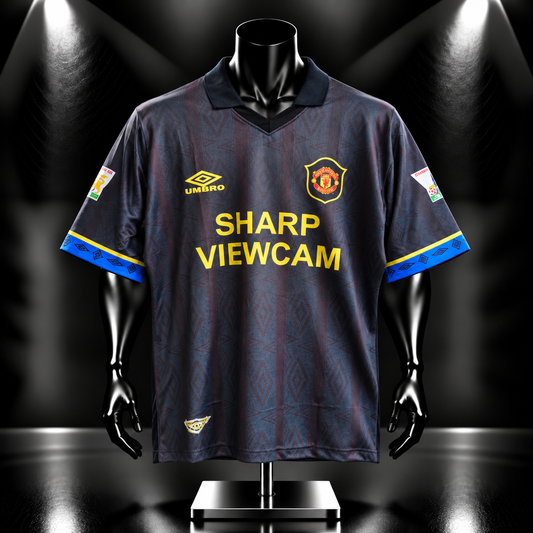Man united 1993-94 Away  Beckham Five Sleeve collar Sublimation -P499 | Jersey Kada