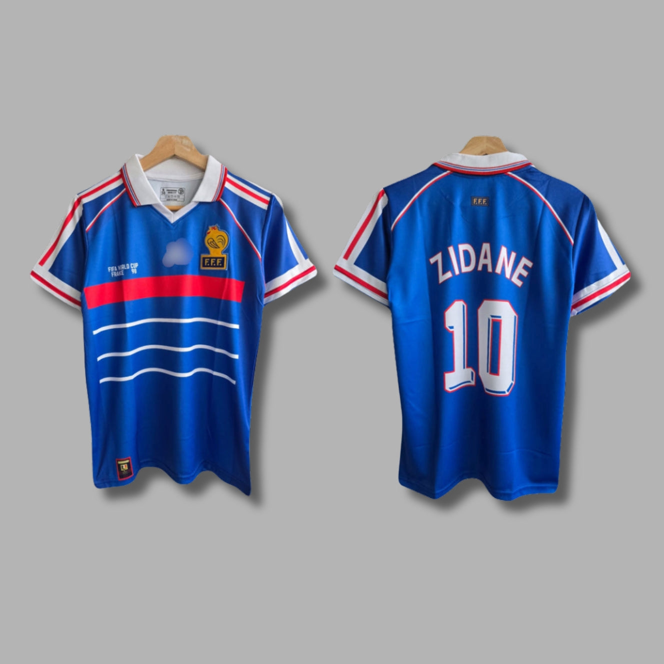 France 1998 WorldCup Zidane  Half Sleeve Collar Embroidery P1196  | Jersey Kada