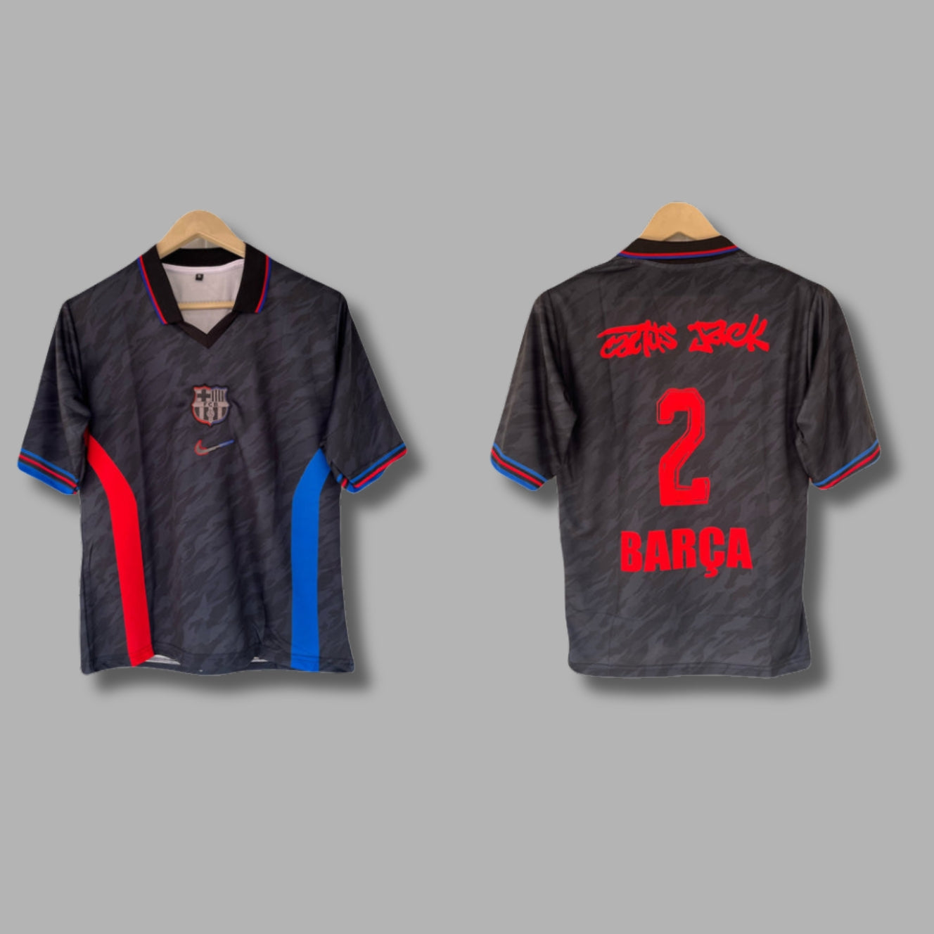 Barcelona x Travis Scott Away Jersey Five Sleeve Collar Embroidery  - P1478 | Jersey Kada
