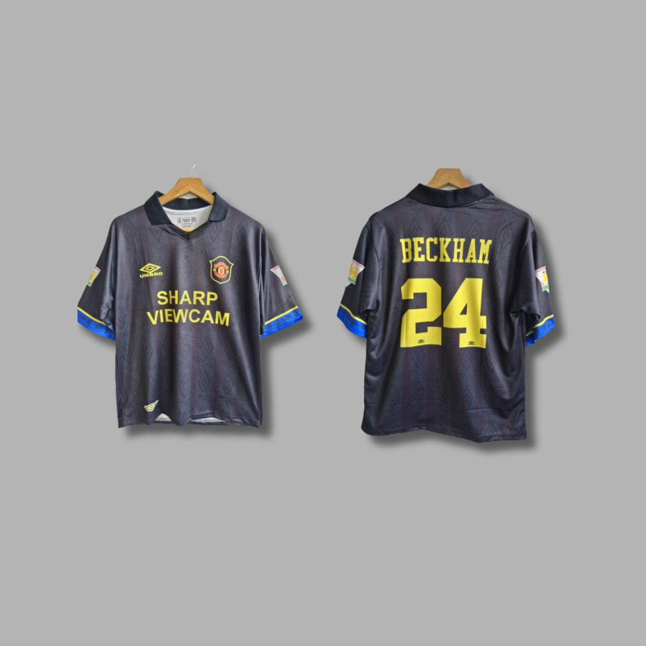 Man united 1993-94 Away kit Beckham Five Sleeve collar Sublimation - P499 -Jersey Kada