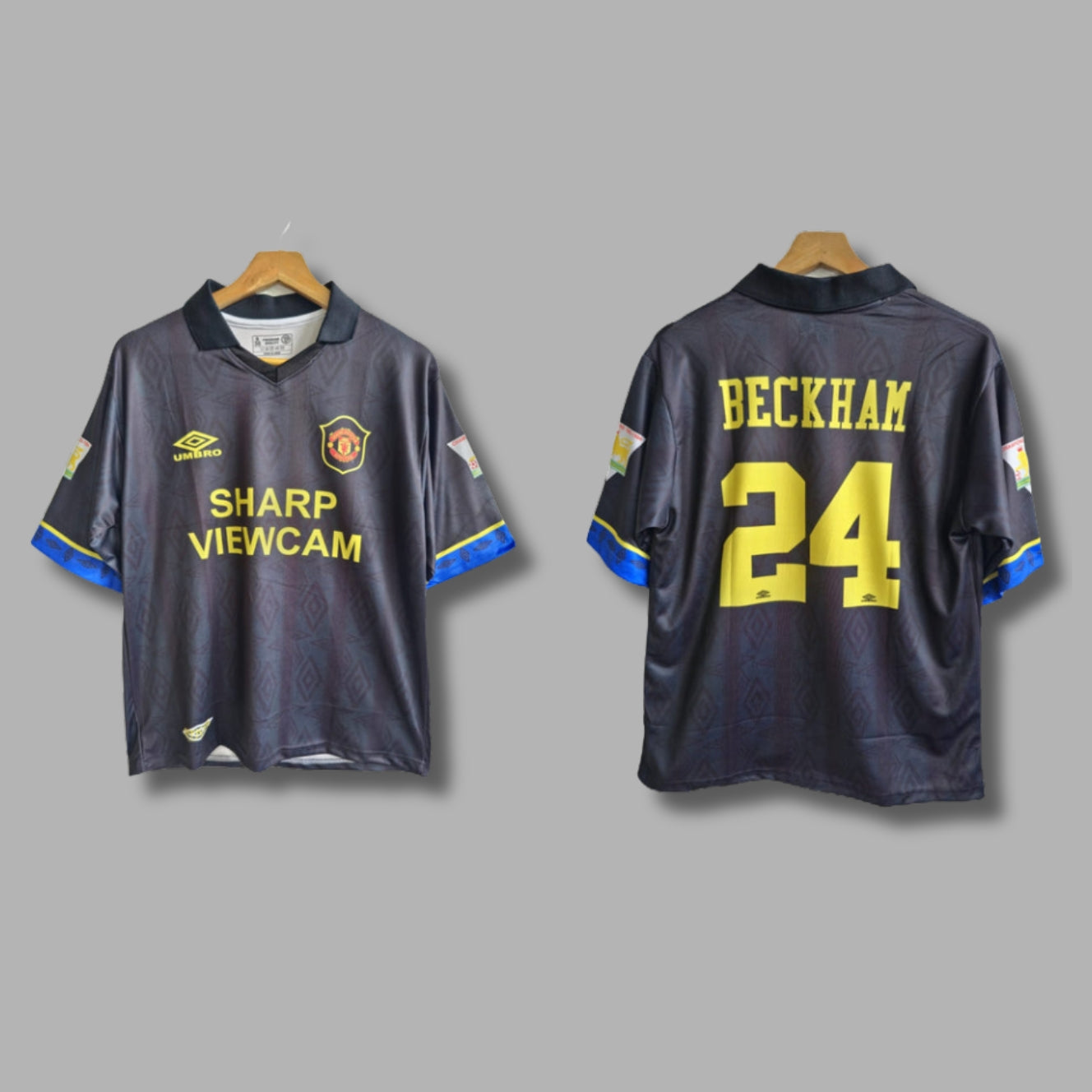 Man united 1993-94 Away  Beckham Five Sleeve collar Sublimation -P499 | Jersey Kada
