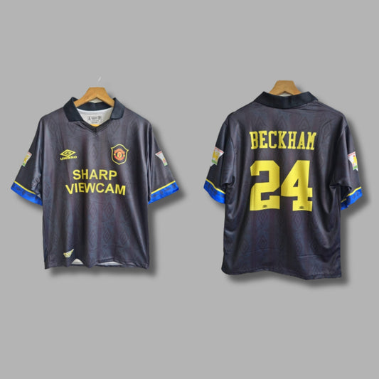 Man united 1993-94 Away  Beckham Five Sleeve collar Sublimation -P499 | Jersey Kada